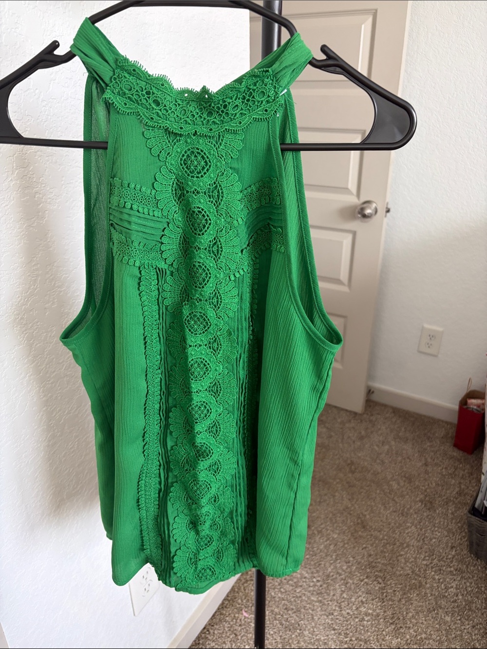 New York & Company Green Lace-Front Halter Camisole